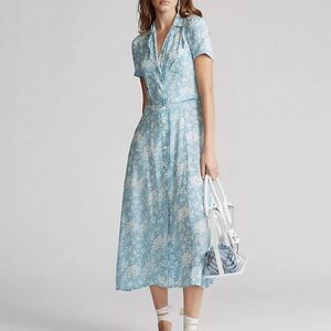 Ralph Lauren Blue Green Midi Sundress with Notched Collar